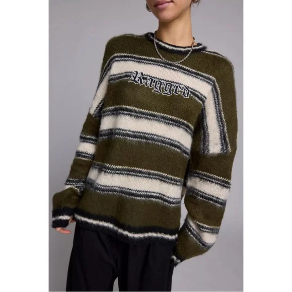 The Ragged Priest Green and Cream Crew Neck Sweater - Picture 3 of 3